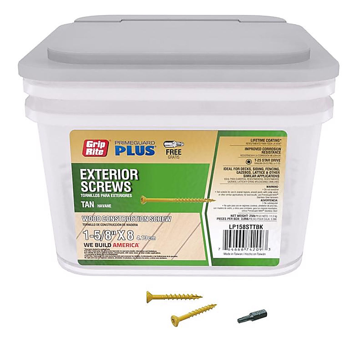Grip-Rite LP158STTBK PrimeGuard Plus No. 8 wire X 1-5/8 in. L Star Flat Head Deck Screws 25 lb