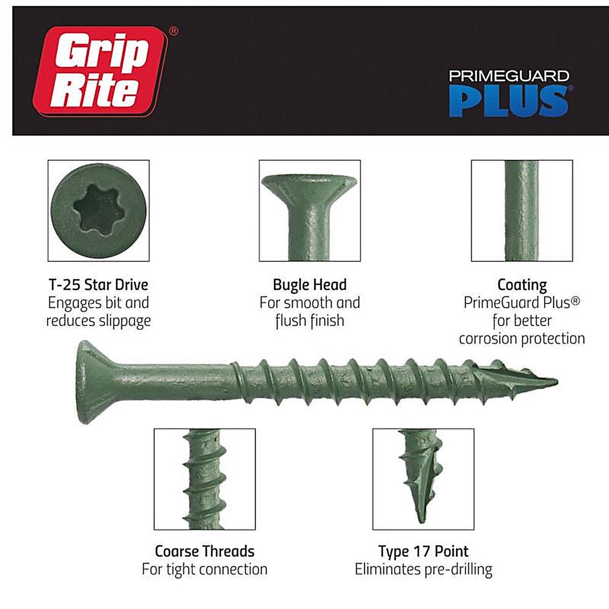 Grip-Rite LP312STBK PrimeGuard Plus No. 10 wire S X 3-1/2 in. L Star Flat Head Deck Screws 25 lb 1270 pk