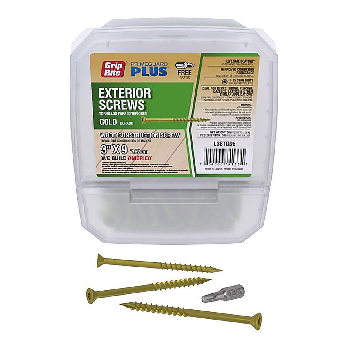 Grip-Rite L3STGD5 PrimeGuard Plus No. 9 wire S X 3 in. L Star Flat Head Deck Screws 5 lb