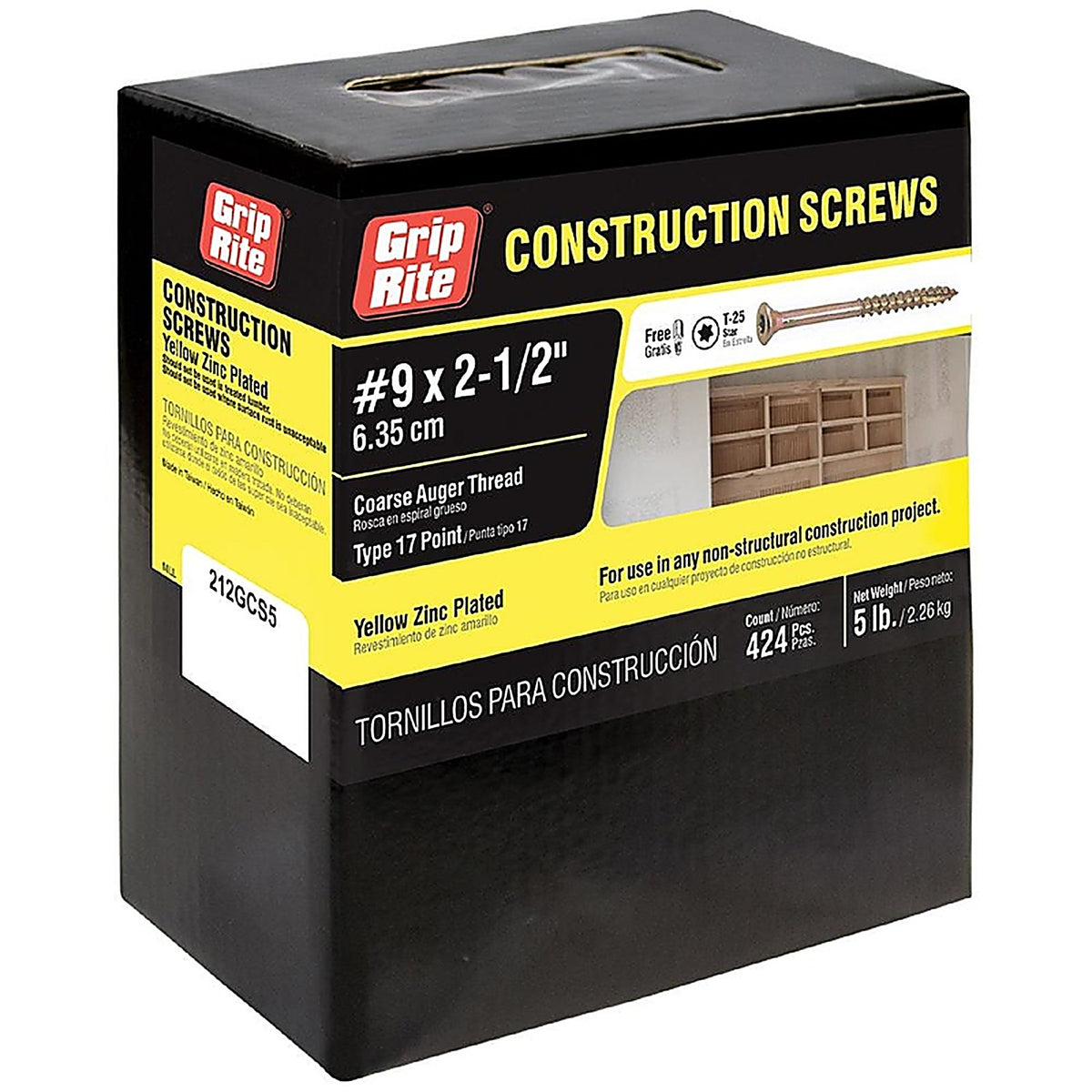 Grip-Rite 212GCS5 No. 9 x 2-1/2 in. L Star Bugle Head Construction Screws 5 lb.
