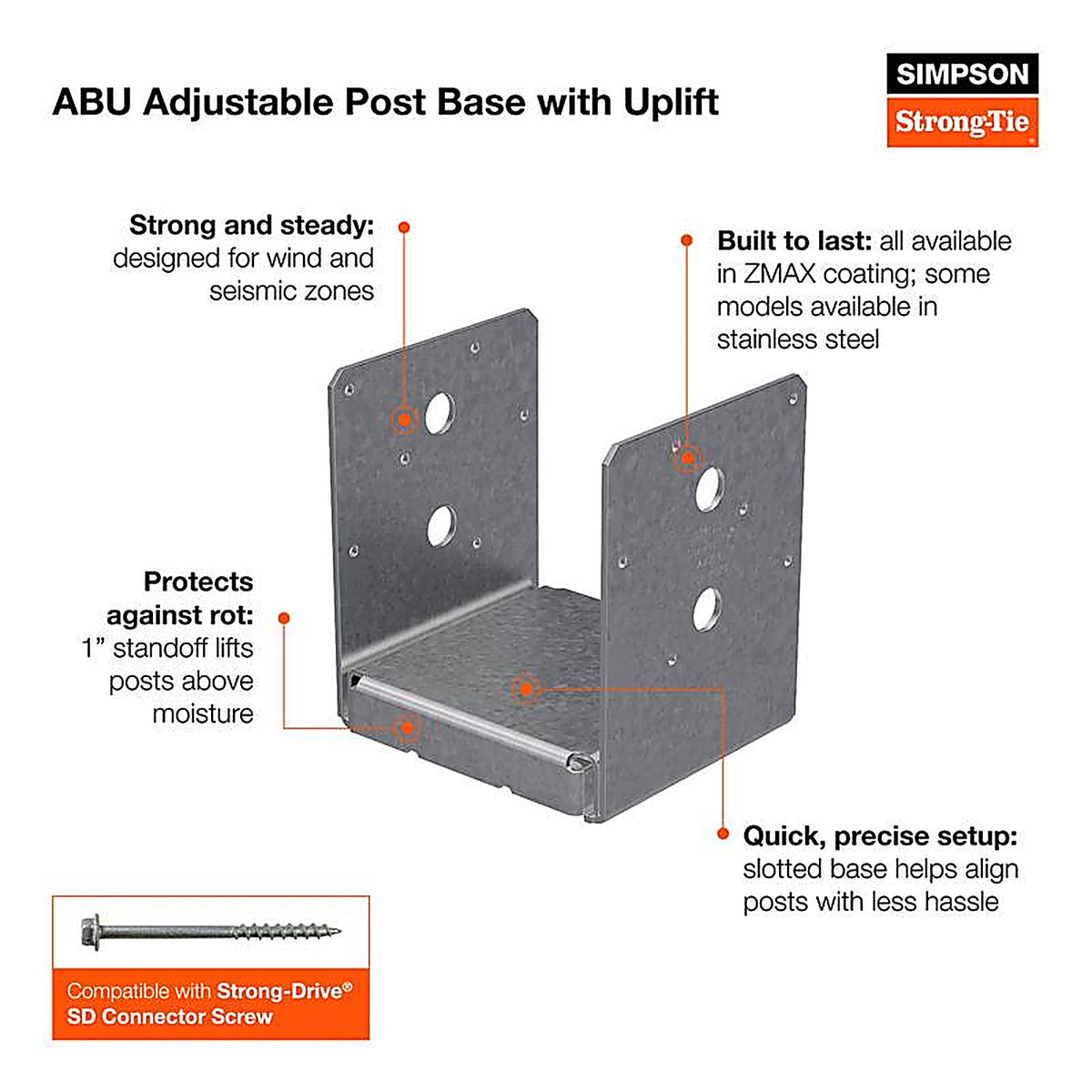 Simpson Strong-Tie - ABU88RZ - 8 In. H X 8 In. W 14 Ga. Galvanized Steel Adjustable Post Base