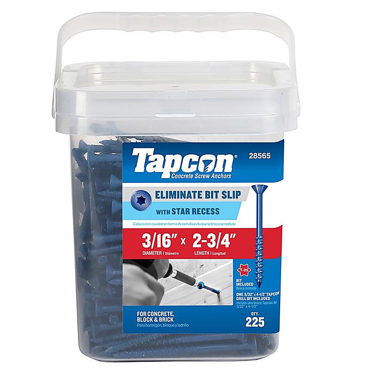 Tapcon 28565 2-3/4 in. L Star Flat Head Concrete Screws 225/Pack