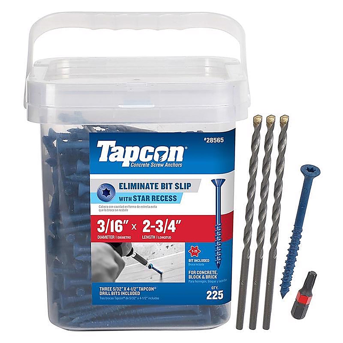 Tapcon 28565 2-3/4 in. L Star Flat Head Concrete Screws 225/Pack