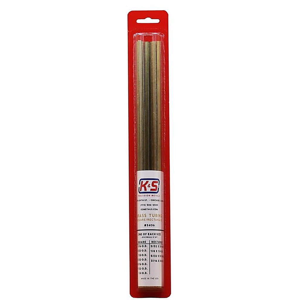K&S - 3406 - 12 In. L Square/Rectangular Brass Tube 11 Pack