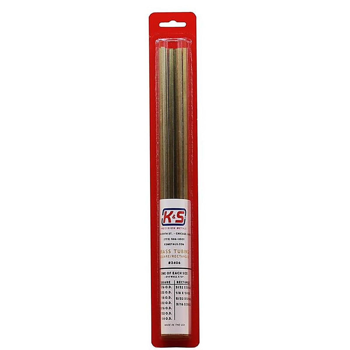 K&S - 3406 - 12 In. L Square/Rectangular Brass Tube 11 Pack