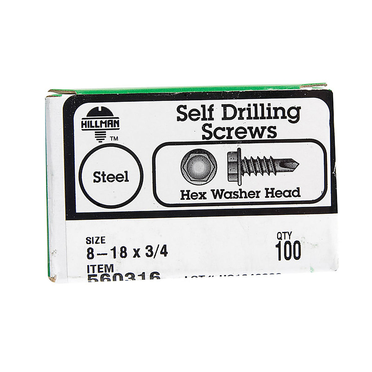 Hillman 560316 No. 8-18 x 3/4 in. L Hex Hex Washer Head Zinc-Plated Steel Self- Drilling Screws 100/Pack