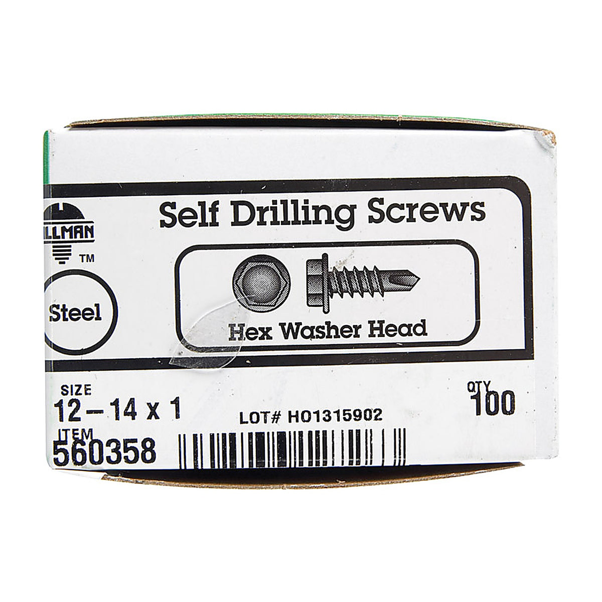 Hillman 560358 No. 12-14 x 1 in. L Hex Hex Washer Head Zinc-Plated Steel Sheet Metal Screws 100/Pack