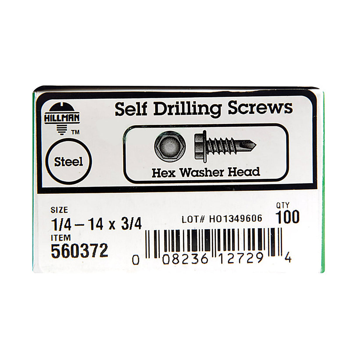Hillman 560372 1/4-14 Sizes x 3/4 in. L Hex Hex Washer Head Zinc-Plated Steel Sheet Metal Screws 100/Pack