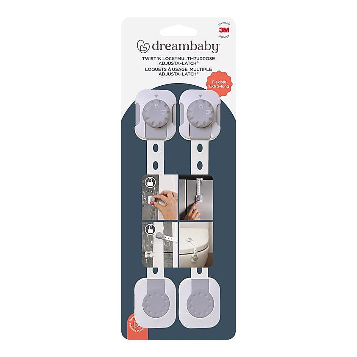 Dreambaby L1442 Twist N Lock Gray/White Plastic Adhesive Multi-Use Latch 2/Pack