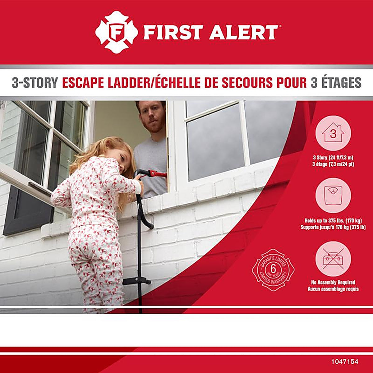 First Alert 1047154 24 ft. H Fire Escape Ladder 375 lb. capacity