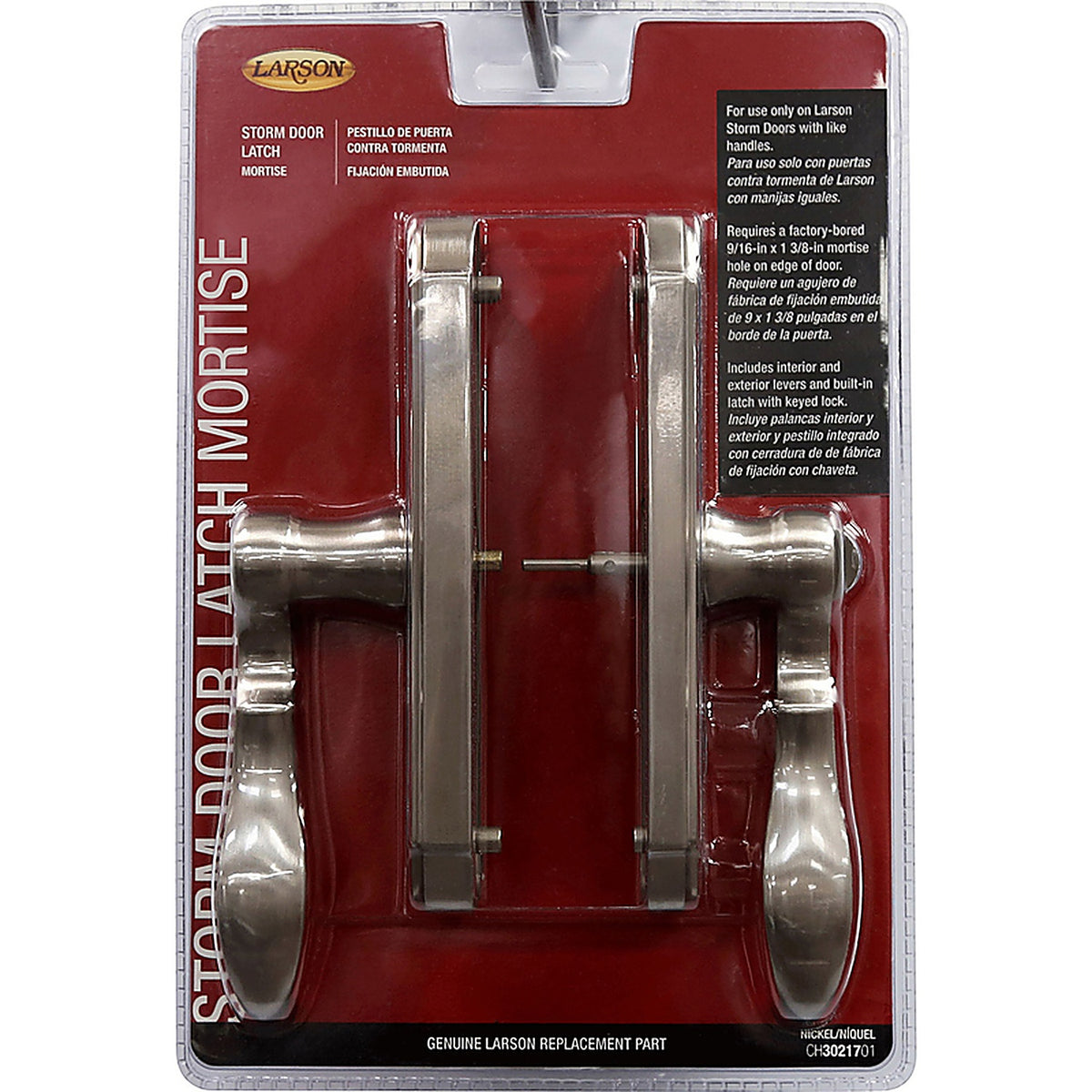 Larson CH3021701 M2 Brushed Nickel Silver Zinc Mortise Latch 1 pk