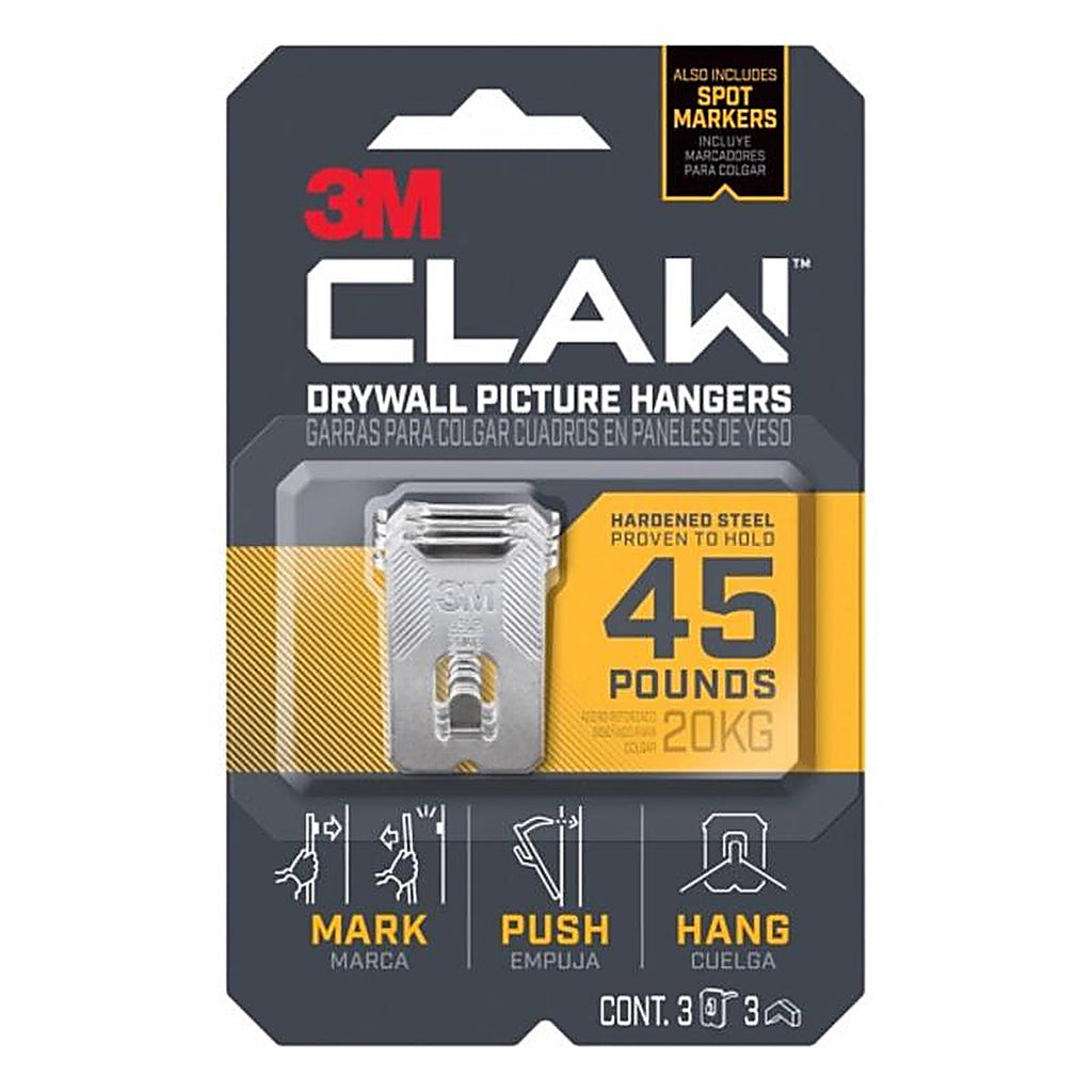 3M 3PH45M-3ES Claw Silver Drywall Picture Hanger 45 lb 3 pk
