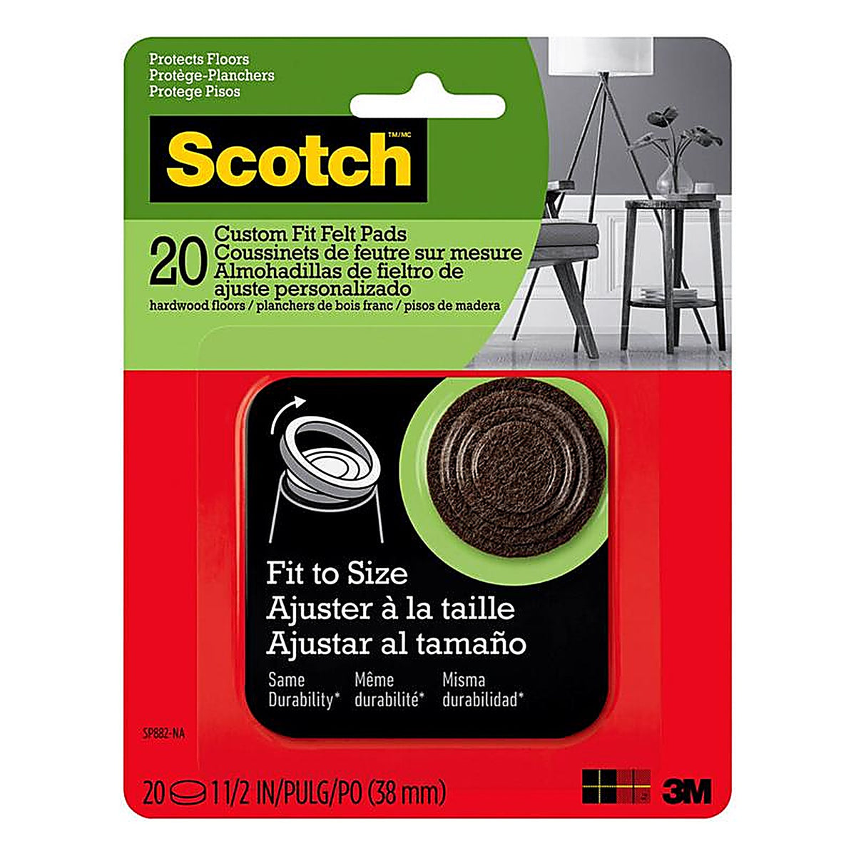 3M SP882-NA Scotch Felt Self Adhesive Protective Pad Brown Round 1 pk