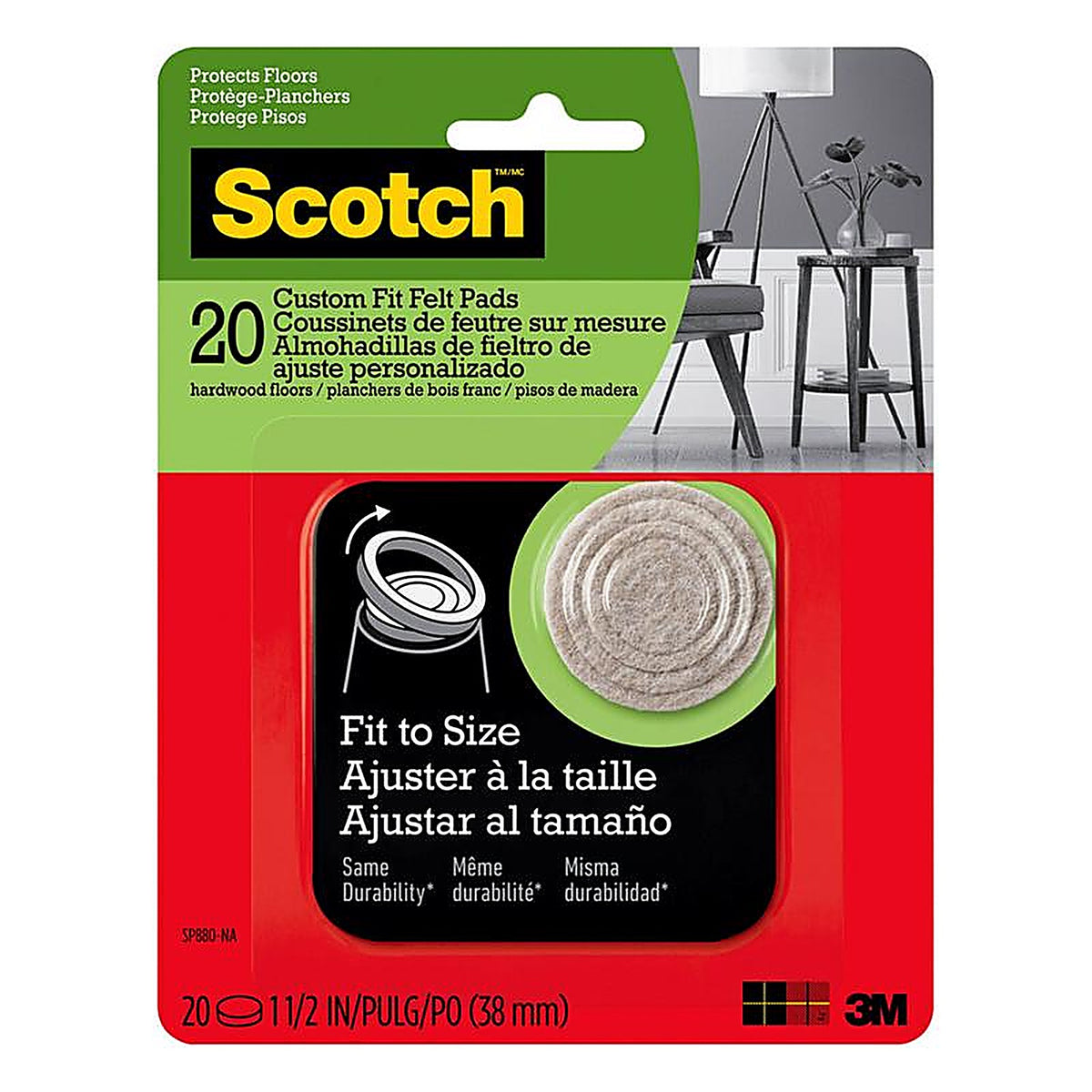 3M SP880-NA Scotch Felt Self Adhesive Protective Pad Beige Round 1 pk