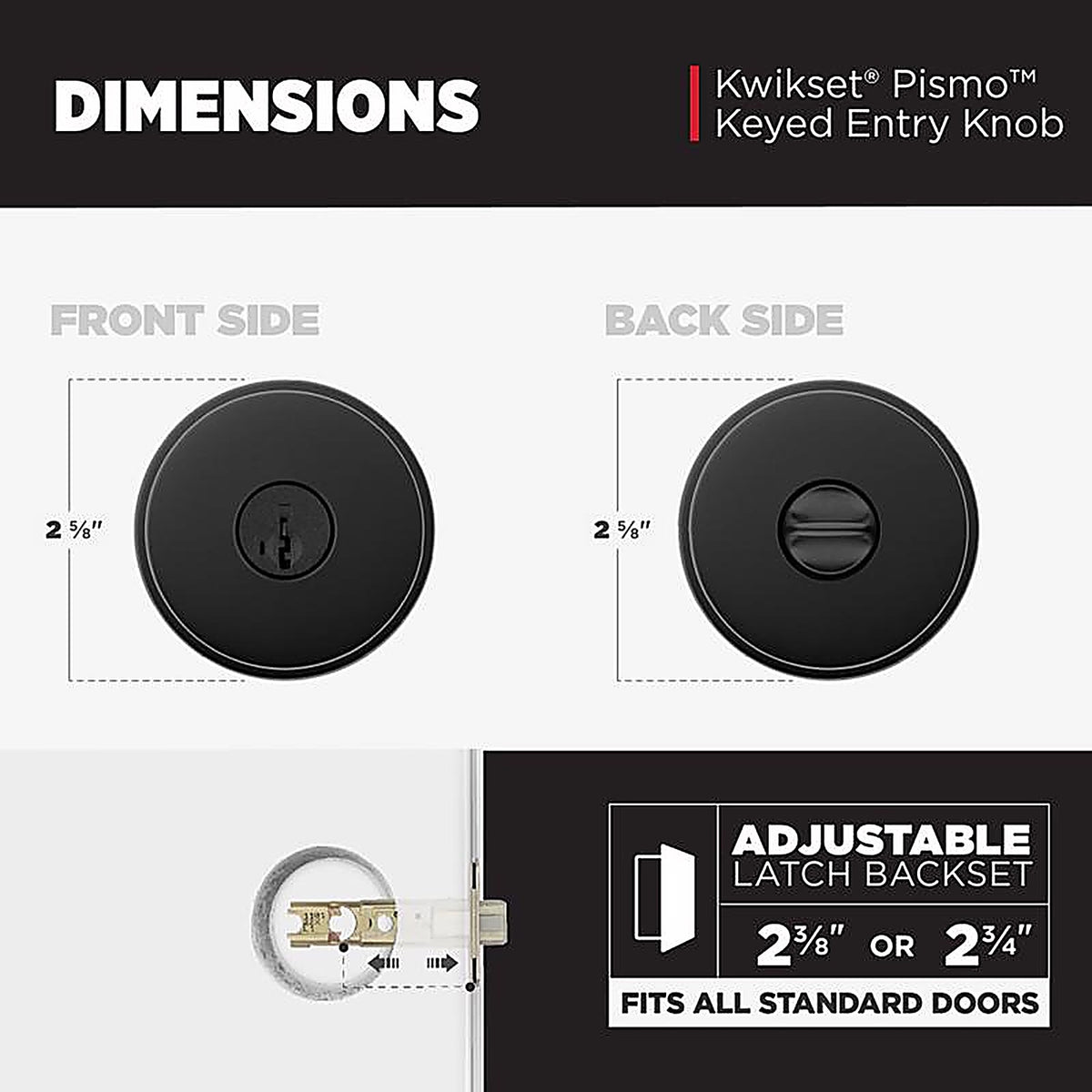 Kwikset 97402-849 Signature Series Pismo Iron Black Entry Knob ANSI/BHMA Grade 2 KW1 2-1/4 in.