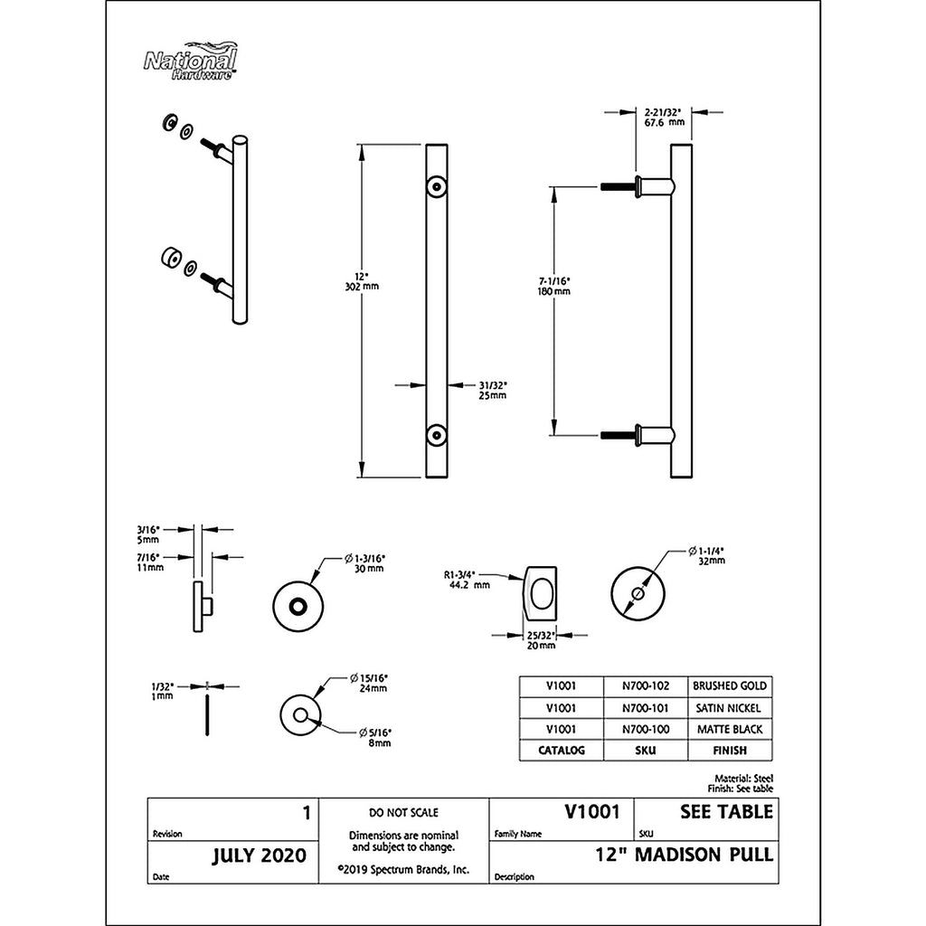 National Hardware N700-100 Madison Matte Black Steel Pull Handle 1 pc