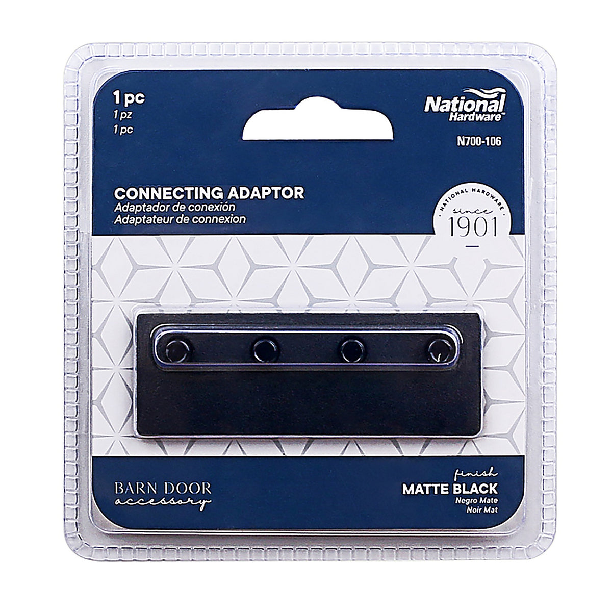National Hardware N700-106 3-1/8 inch L Matte Black Steel Sliding Door Hardware Connecting Adapter 1