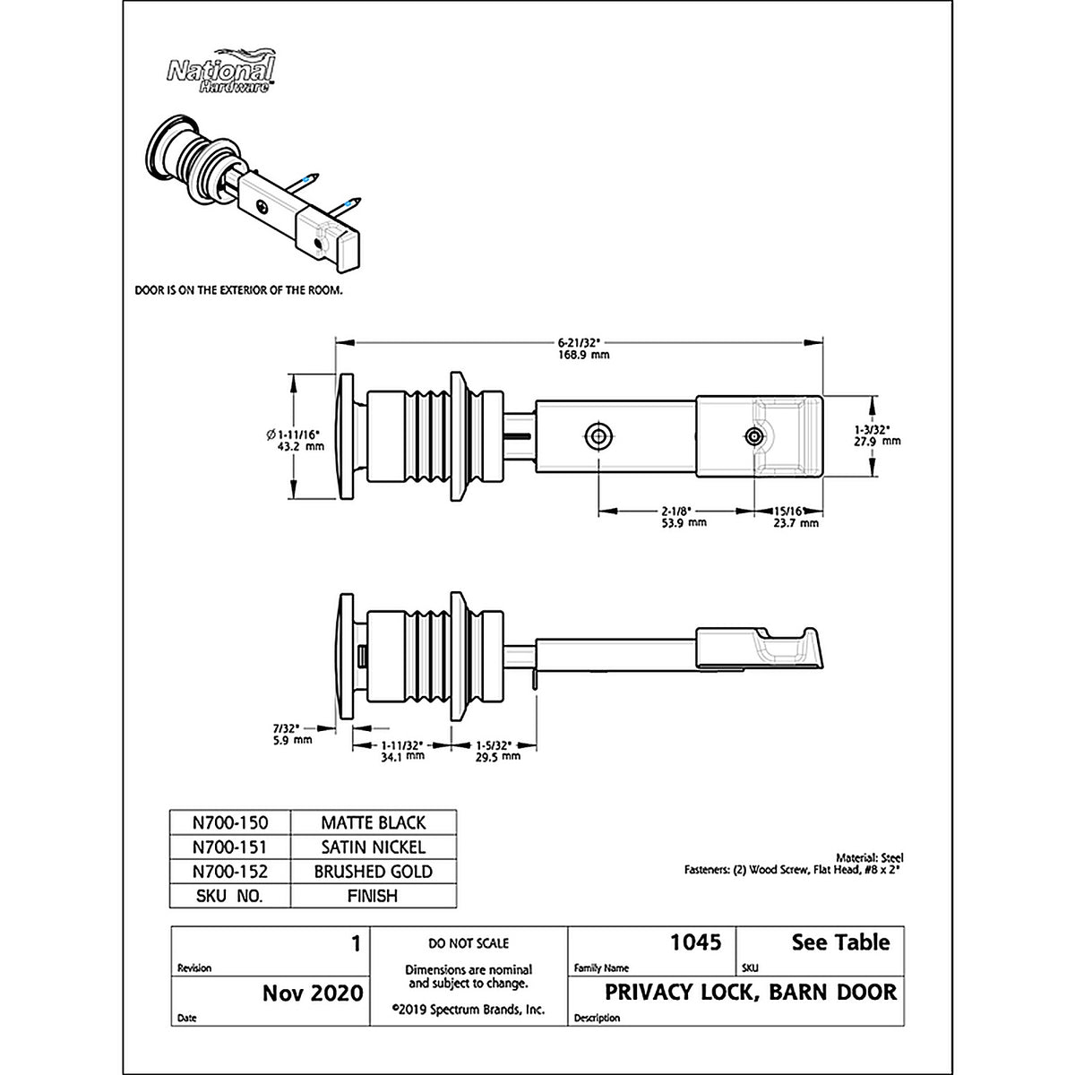 National Hardware N700-150 Matte Steel/Zinc Sliding Door Lock