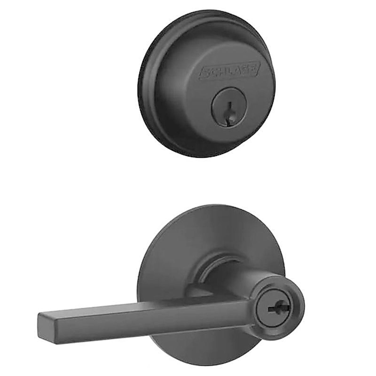 Schlage - FB50N G LAT 622 - Latitude Straight/Contemporary Matte Black Entry Knob and Single Cylinder Deadbolt