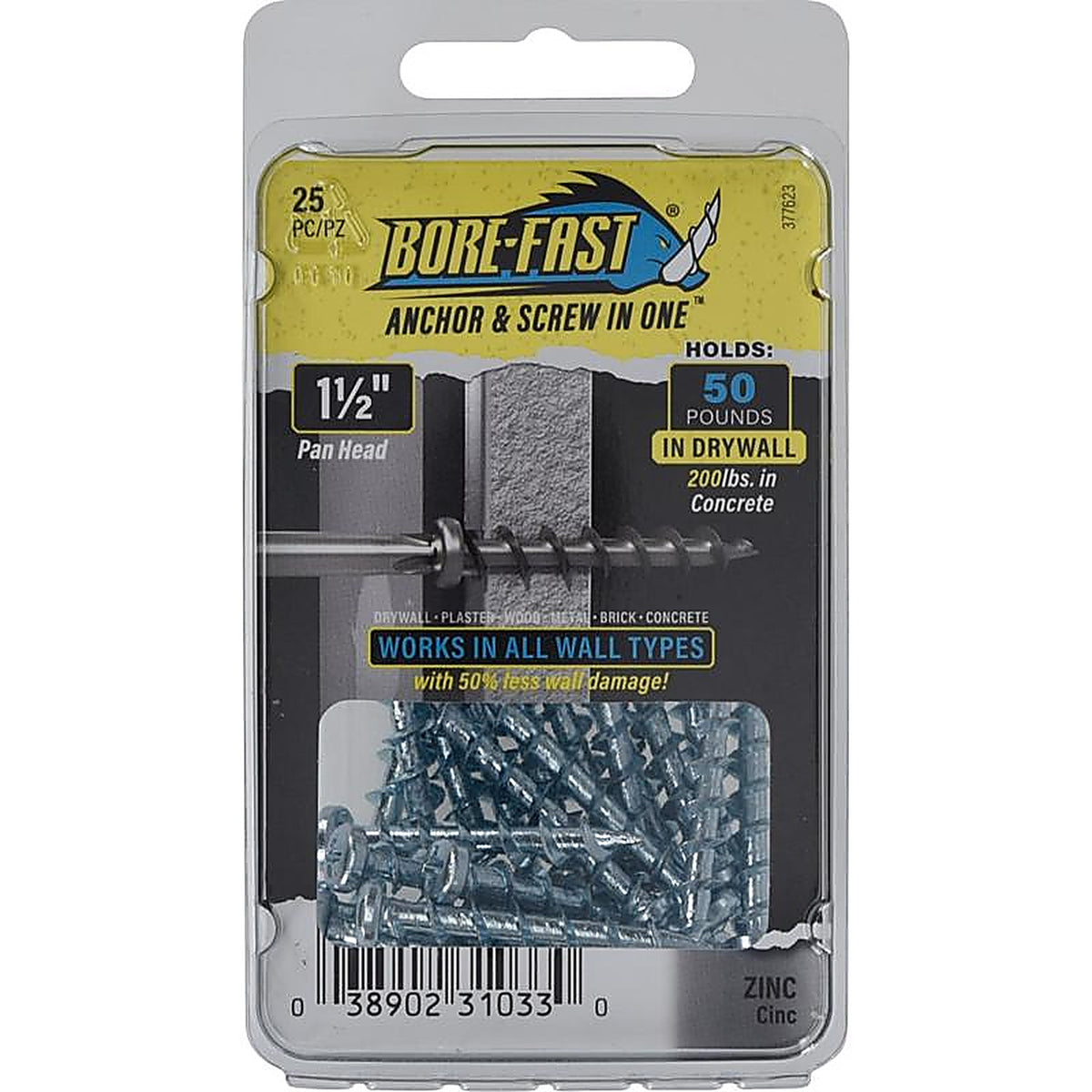 Hillman - 377623 - 3/16 In. D X 1-1/2 In. L Steel Pan Head Screw and Anchor 25 Piece