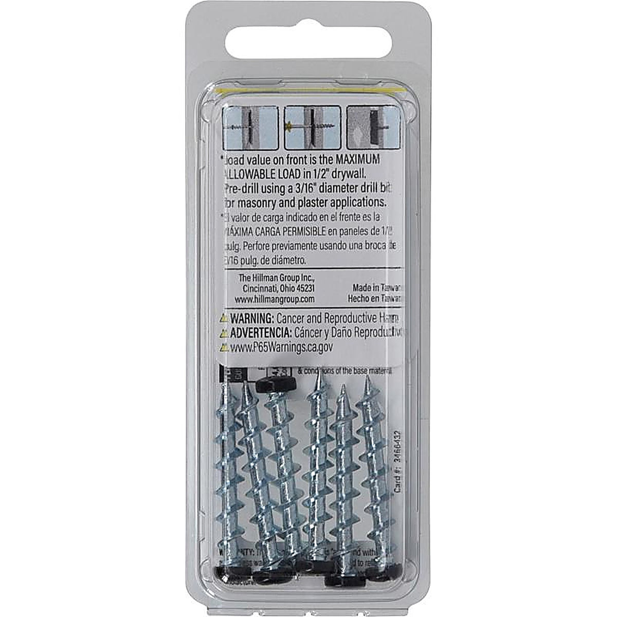 Hillman - 377617 - Bore-Fast 3/16 In. D X 1-1/2 In. L Steel Pan Head Screw and Anchor 6 Piece