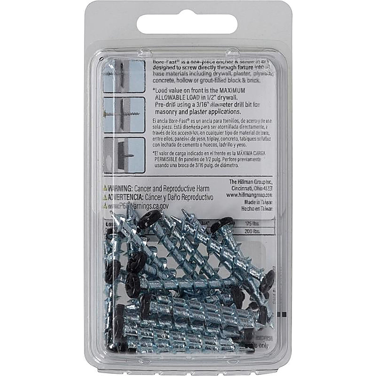 Hillman - 377624 - Bore-Fast 3/16 In. D X 1-1/2 In. L Steel Pan Head Screw and Anchor 25 Piece