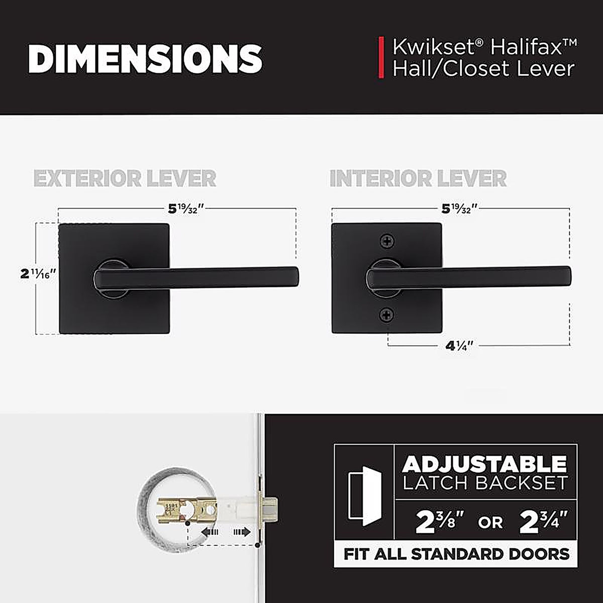Kwikset 97200-906 Halifax Matte Black Passage Lever Right or Left Handed