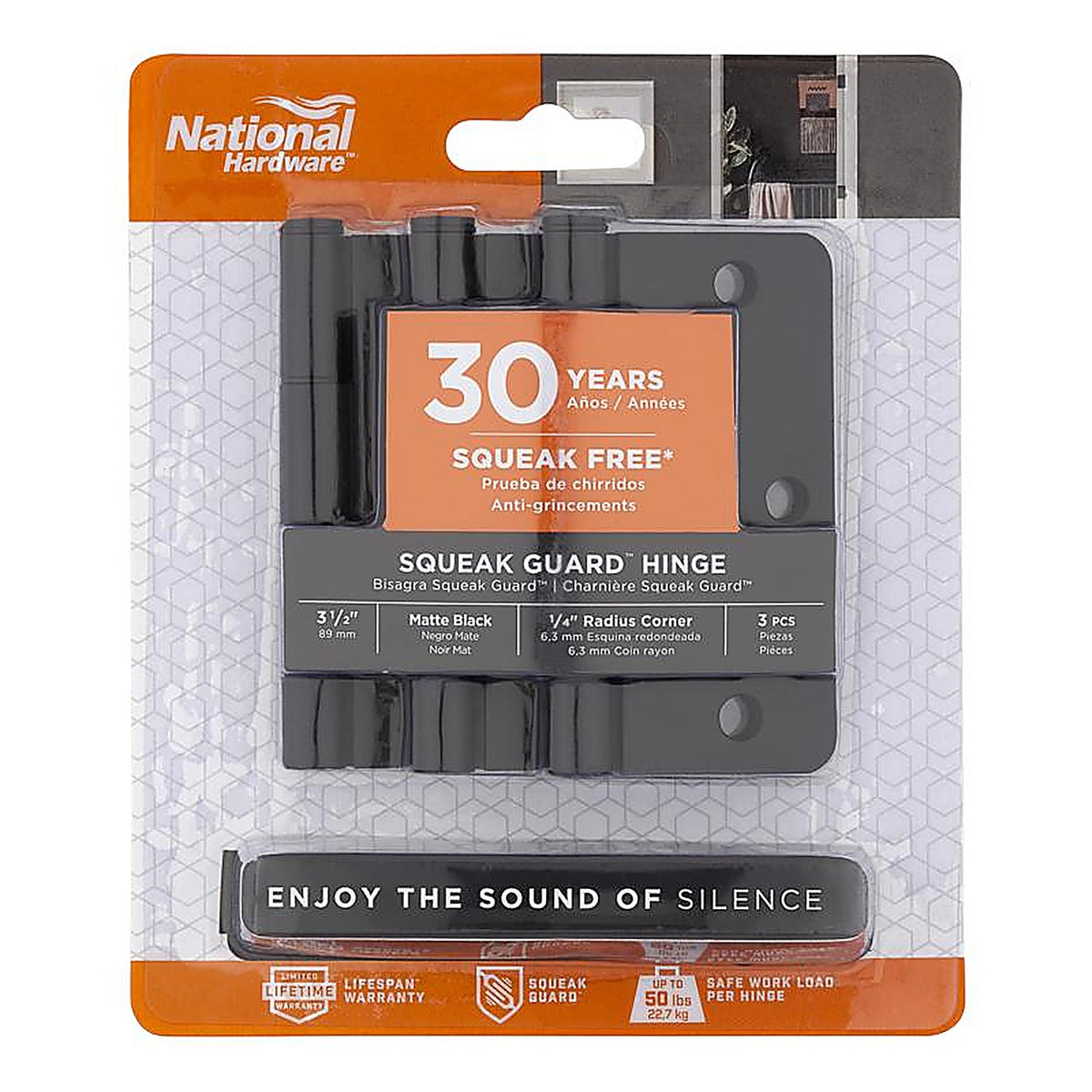 National Hardware N830-446 Squeak Guard 3.5 in. L Matte Door Hinge 3 pk