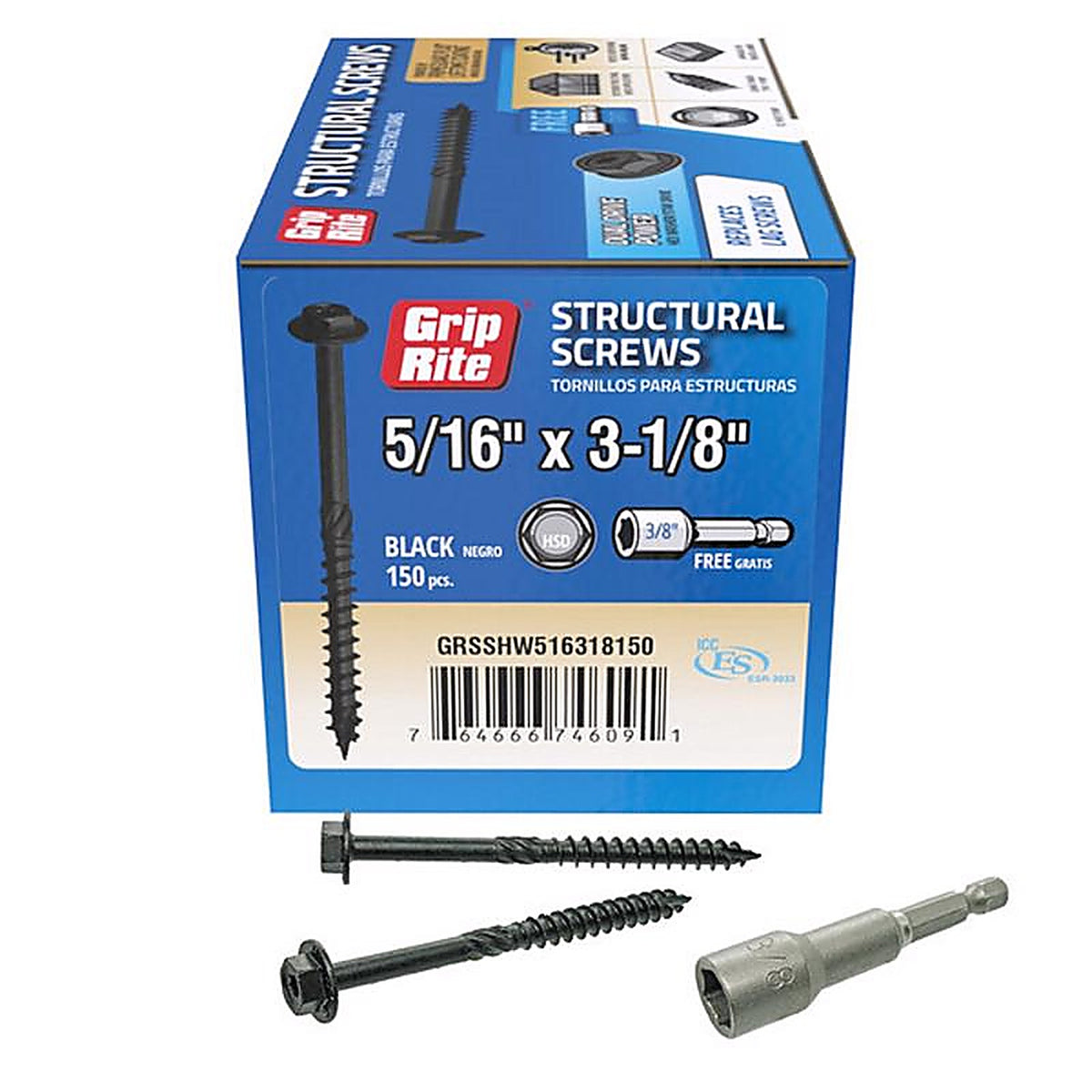 Grip-Rite - GRSSHW516318150 - 5/16 In. Wire X 3-1/8 In. L Star HEX Washer Head Coarse Structural Screws