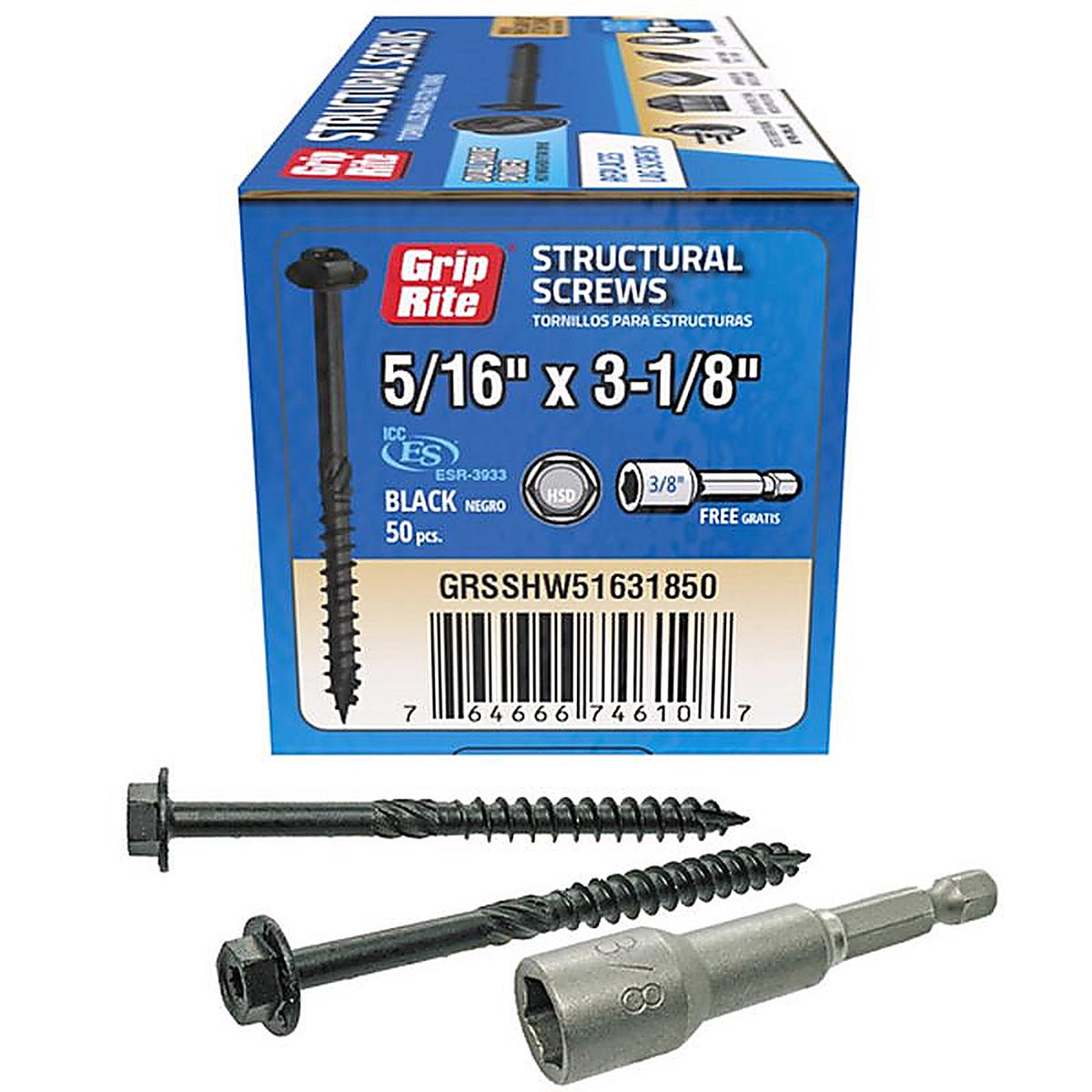 Grip-Rite - GRSSHW51631850 - 5/16 In. Wire X 3-1/8 In. L Star HEX Washer Head Coarse Structural Screws