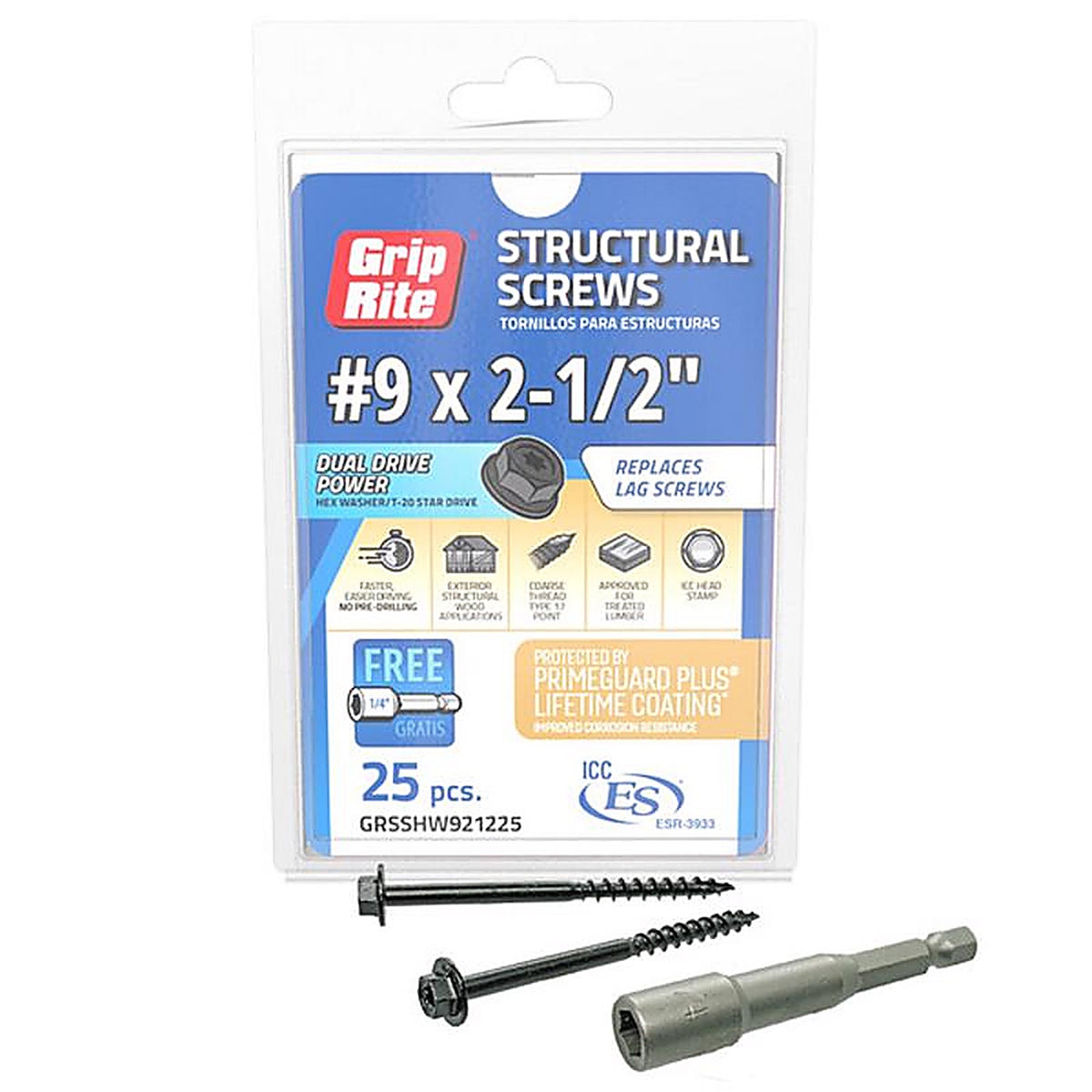 Grip-Rite - GRSSHW921225 - No. 9 Wire X 2-1/2 In. L Star HEX Washer Head Coarse Structural Screws