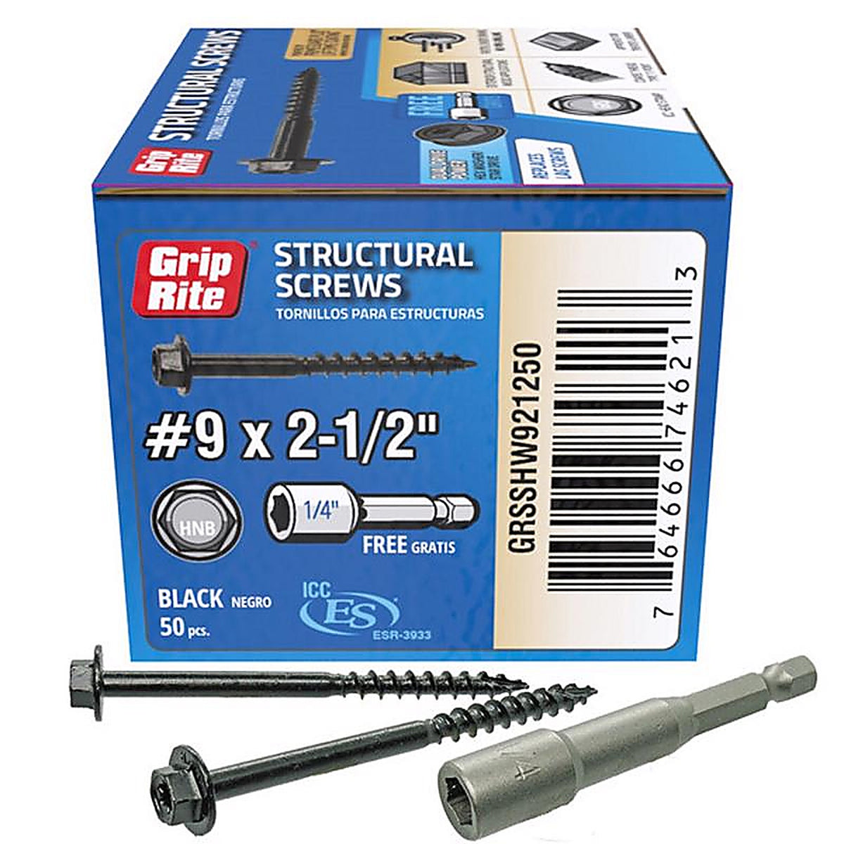 Grip-Rite - GRSSHW921250 - No. 9 Wire X 2-1/2 In. L Star HEX Washer Head Coarse Structural Screws