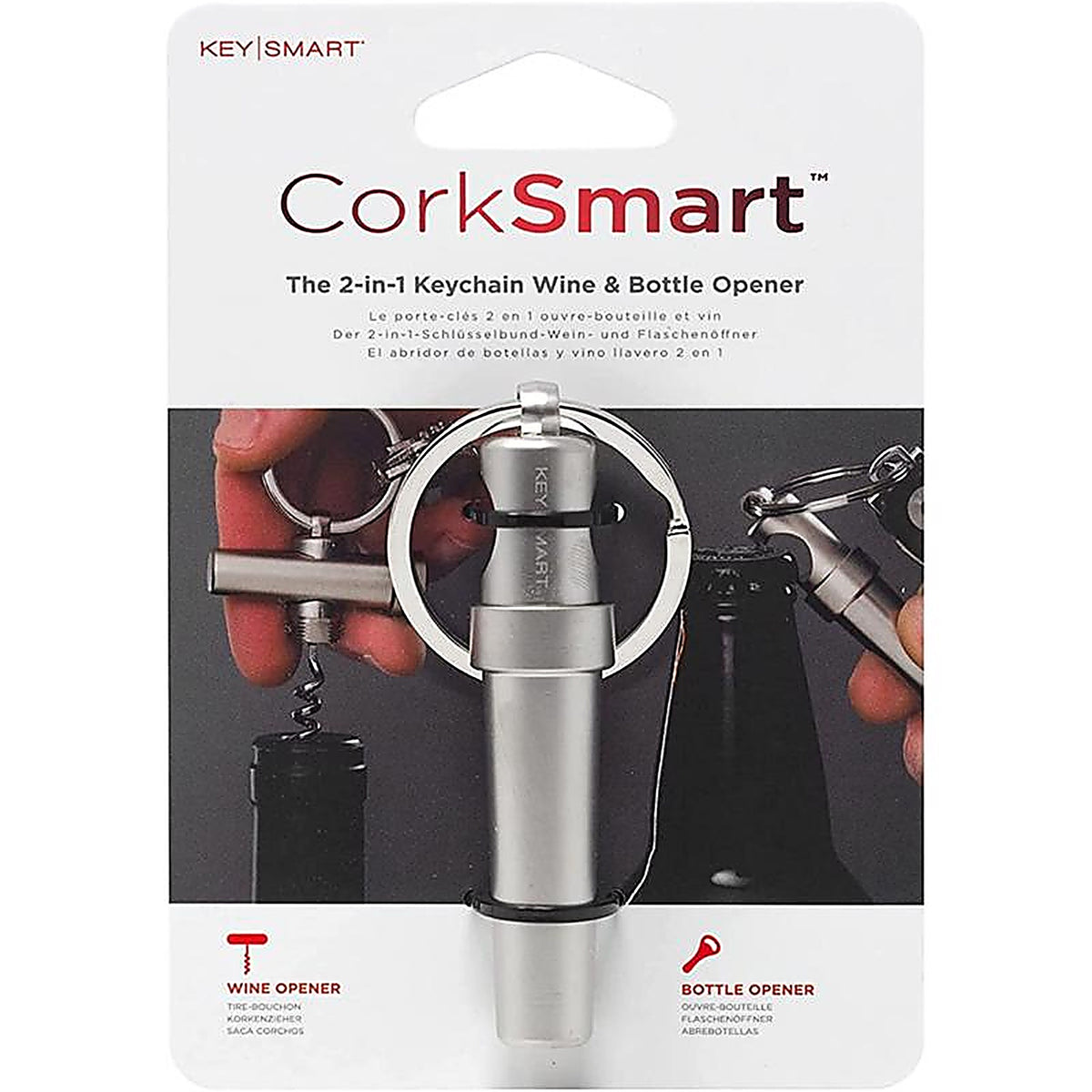 KeySmart KS821-SS CorkSmart Stainless Steel Silver Bottle Opener Keychain