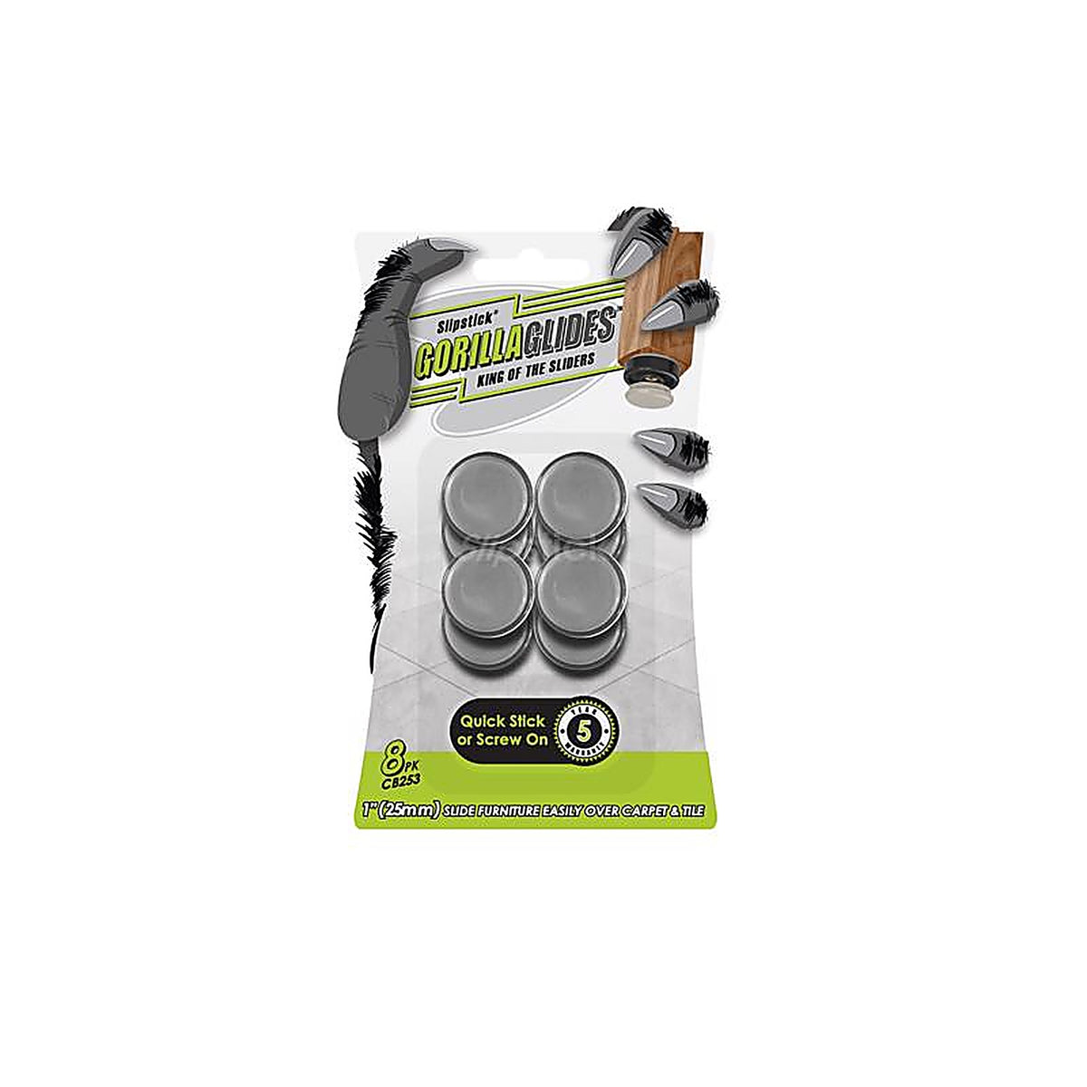 Slipstick - CB253 - Gorillaglides Gray 1 In. Screw-On Plastic Chair Glide 8 Pack