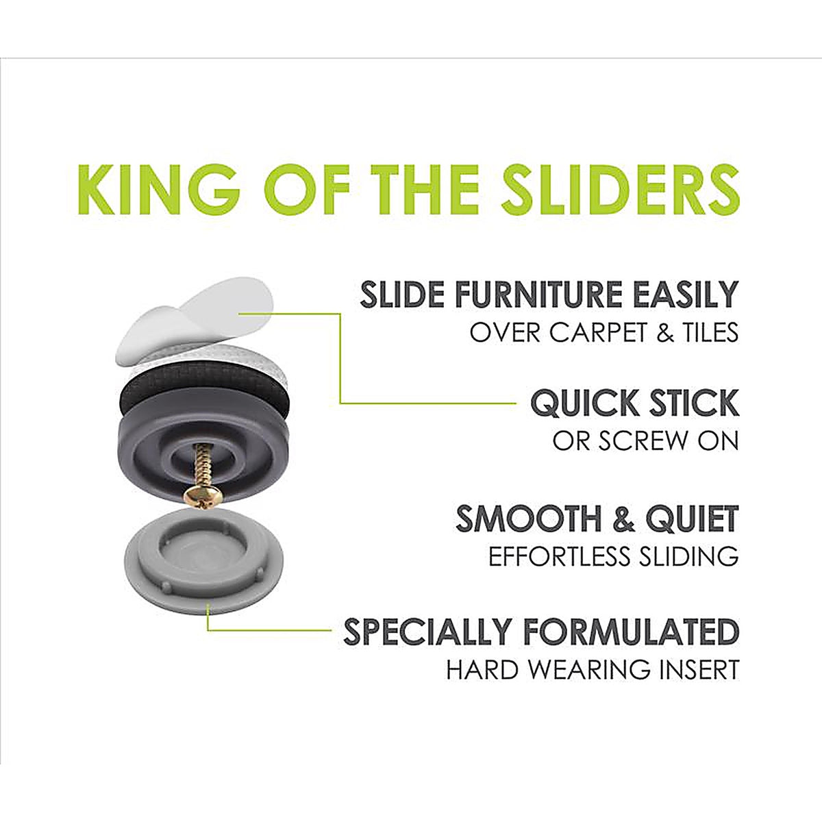 Slipstick - CB253 - Gorillaglides Gray 1 In. Screw-On Plastic Chair Glide 8 Pack
