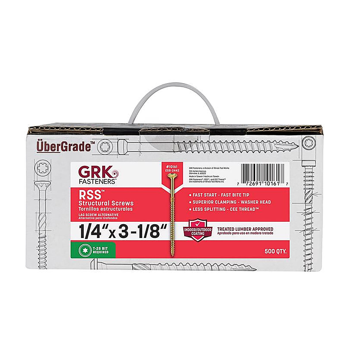 GRK Fasteners - 10161 - Rss 3-1/8 In. L Star Zinc-Plated W-Cut Structural Wood Screws 500 Pack