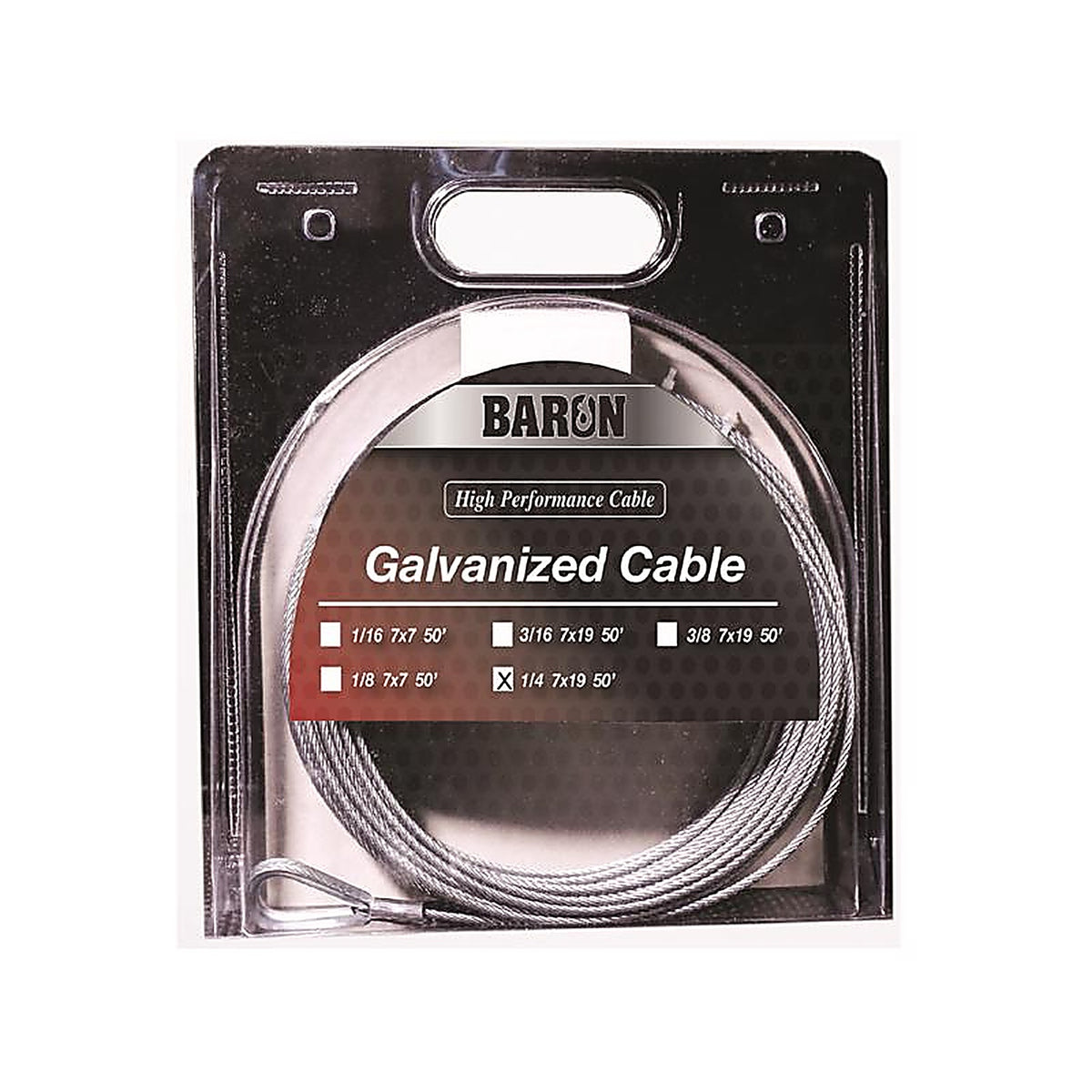 Baron 9005 Galvanized Galvanized Steel 1/4 in. D X 50 ft. L Aircraft Cable