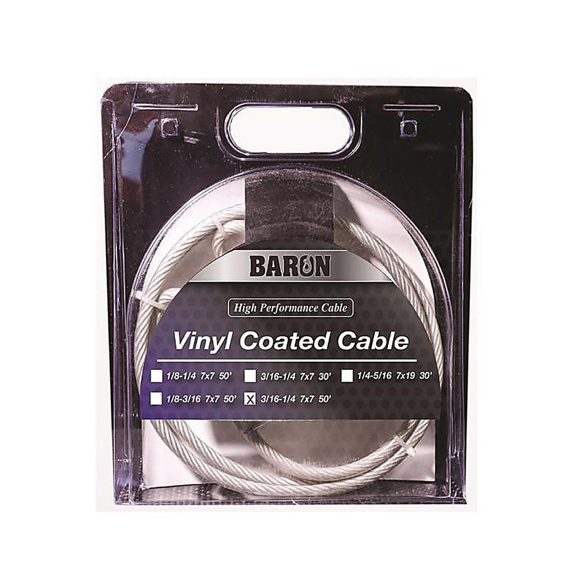 Baron 3205 Vinyl Coated Galvanized Steel 3/16-1/4 in. D X 50 ft. L Aircraft Cable