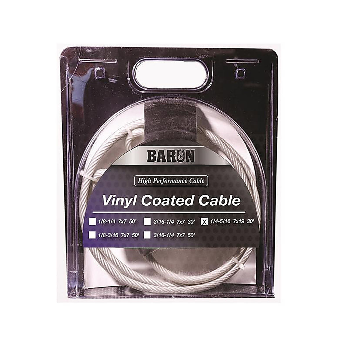 Baron 54205 Vinyl Coated Galvanized Steel 1/4-5/16 in. D X 30 ft. L Aircraft Cable