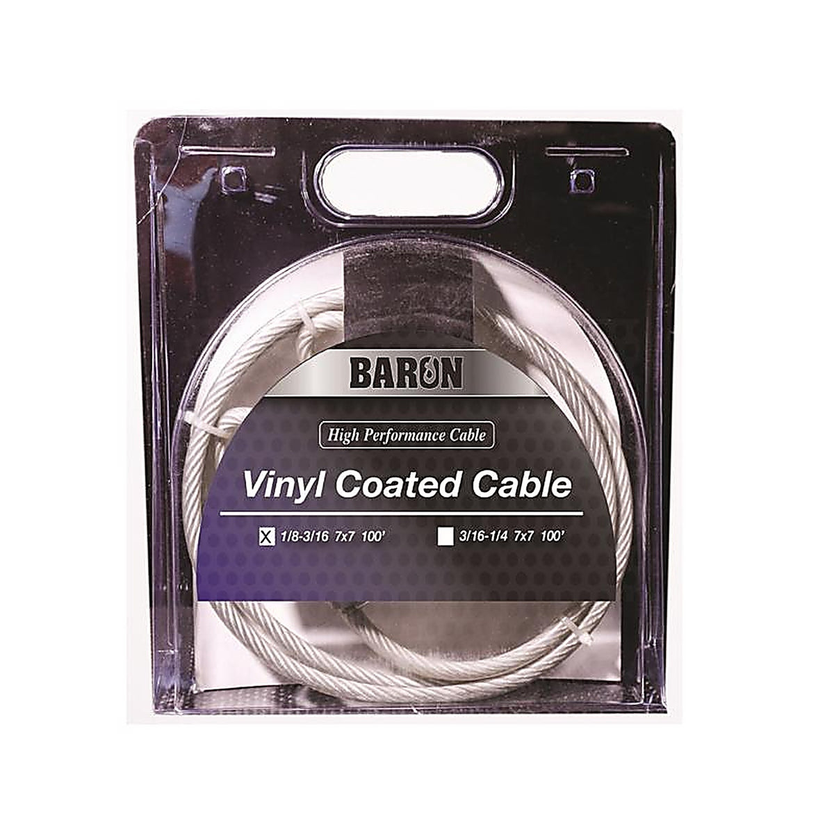 Baron 51205 Vinyl Coated Galvanized Steel 1/8-3/16 in. D X 100 ft. L Aircraft Cable