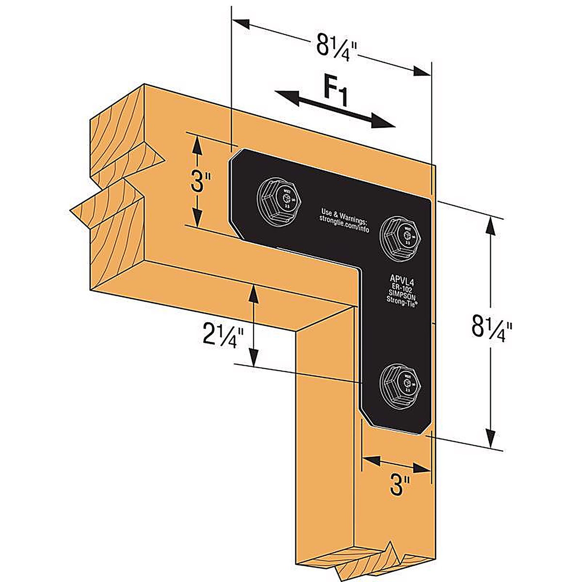 Simpson Strong-Tie - APVL4 - Outdoor Accents 8.25 In. H X 8.25 In. W X 3 In. D Black Steel Inside L Strap Brac