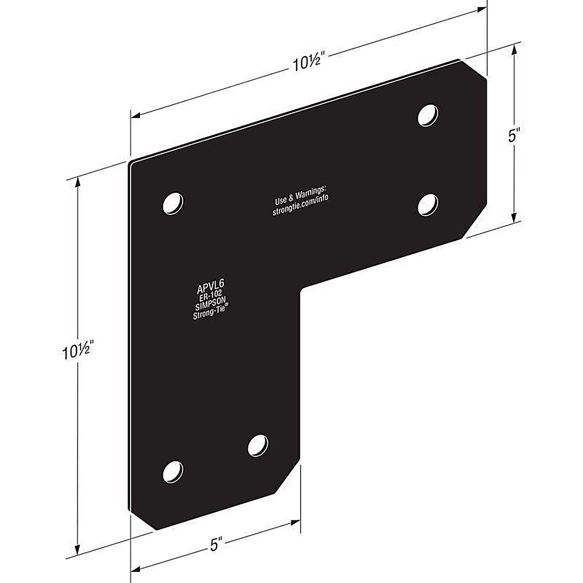 Simpson Strong-Tie - APVL6 - Outdoor Accents 10.5 In. H X 10.5 In. W X 5 In. D Black Steel Inside L Strap Brac