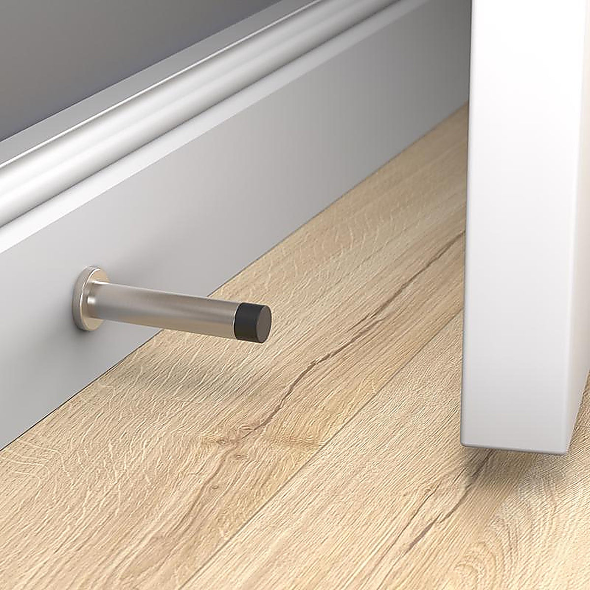 National Hardware N830-522 Cooper 3 in. L Aluminum Satin Nickel Silver Door Stop Mounts to door and wall 1 in