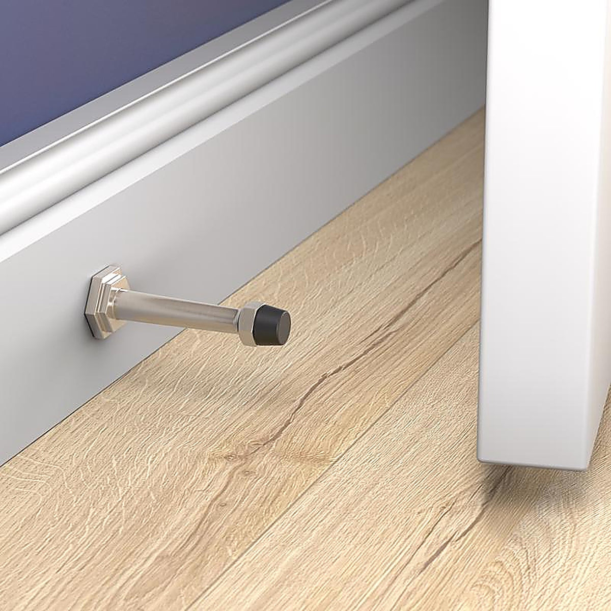 National Hardware - N830-531 - Powell 5/8 In. W X 3-19/32 In. L Zinc Satin Nickel Silver Door Stop Mounts to Wall