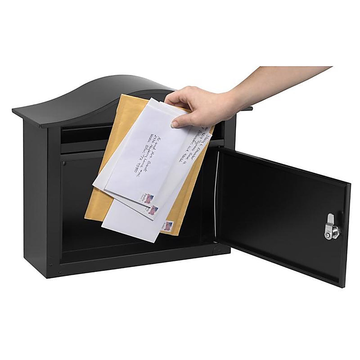 Architectural Mailboxes 2550B-10 The Saratoga Galvanized Steel Wall Mount Black Locking Mailbox
