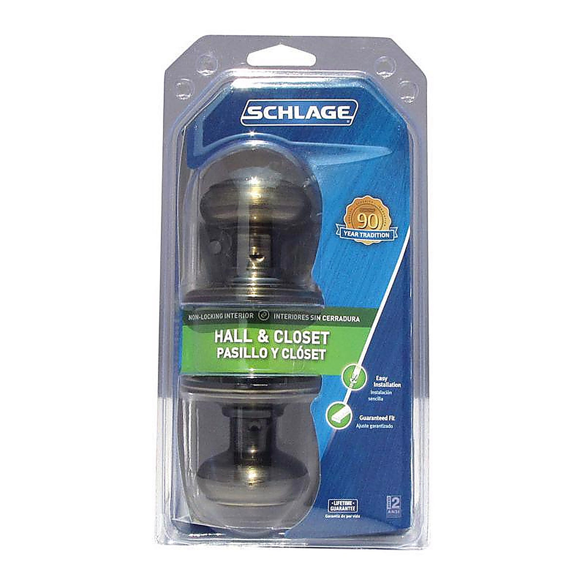 Schlage F10VGEO609 Georgian Antique Brass Passage Lockset ANSI Grade 2 1-3/4 in.