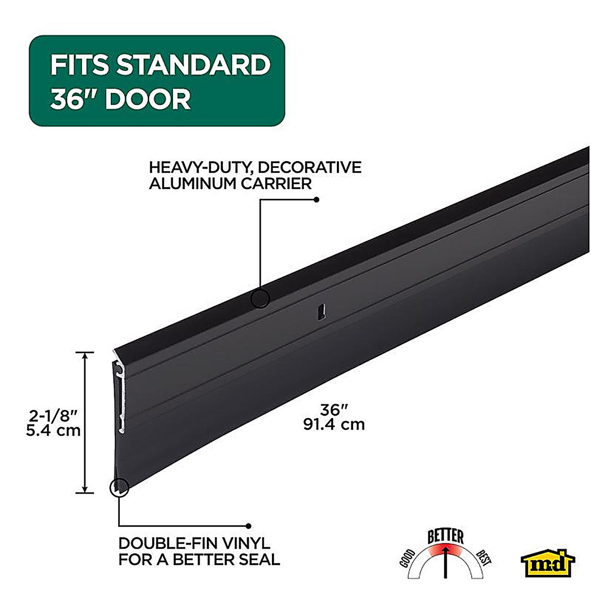 M-D 11820 Black Aluminum/Vinyl Sweep For Doors 36 in. L X 0.25 in.