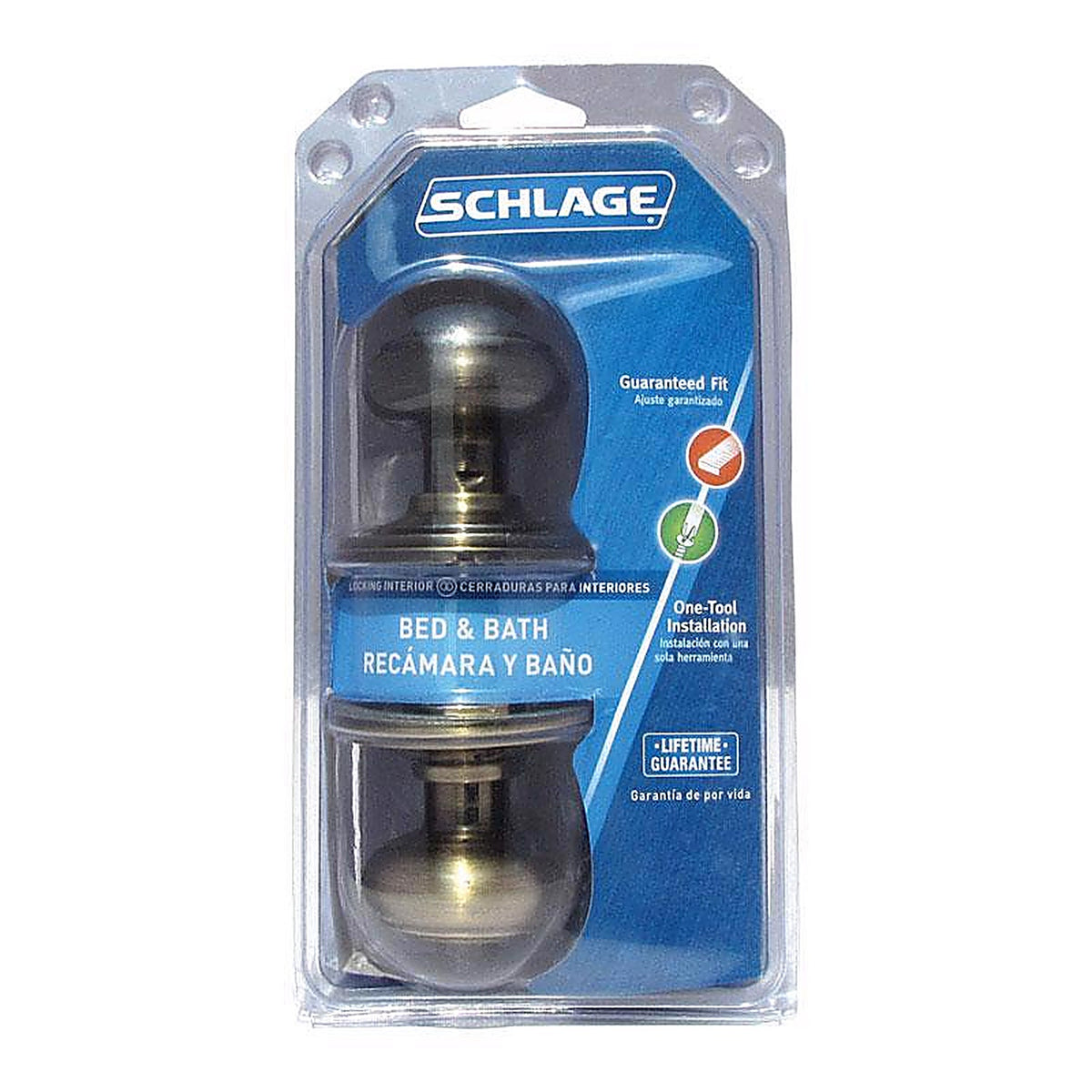 Schlage F40VGEO609 Georgian Antique Brass Privacy Lockset ANSI Grade 2 1-3/4 in.