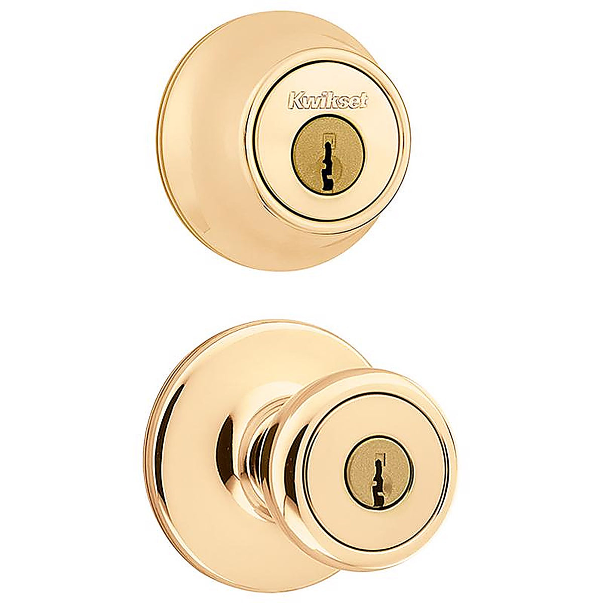 Kwikset 96950-163 Tylo Polished Brass Entry Lock and Double Cylinder Deadbolt ANSI/BHMA Grade 3 1-3/4 in.
