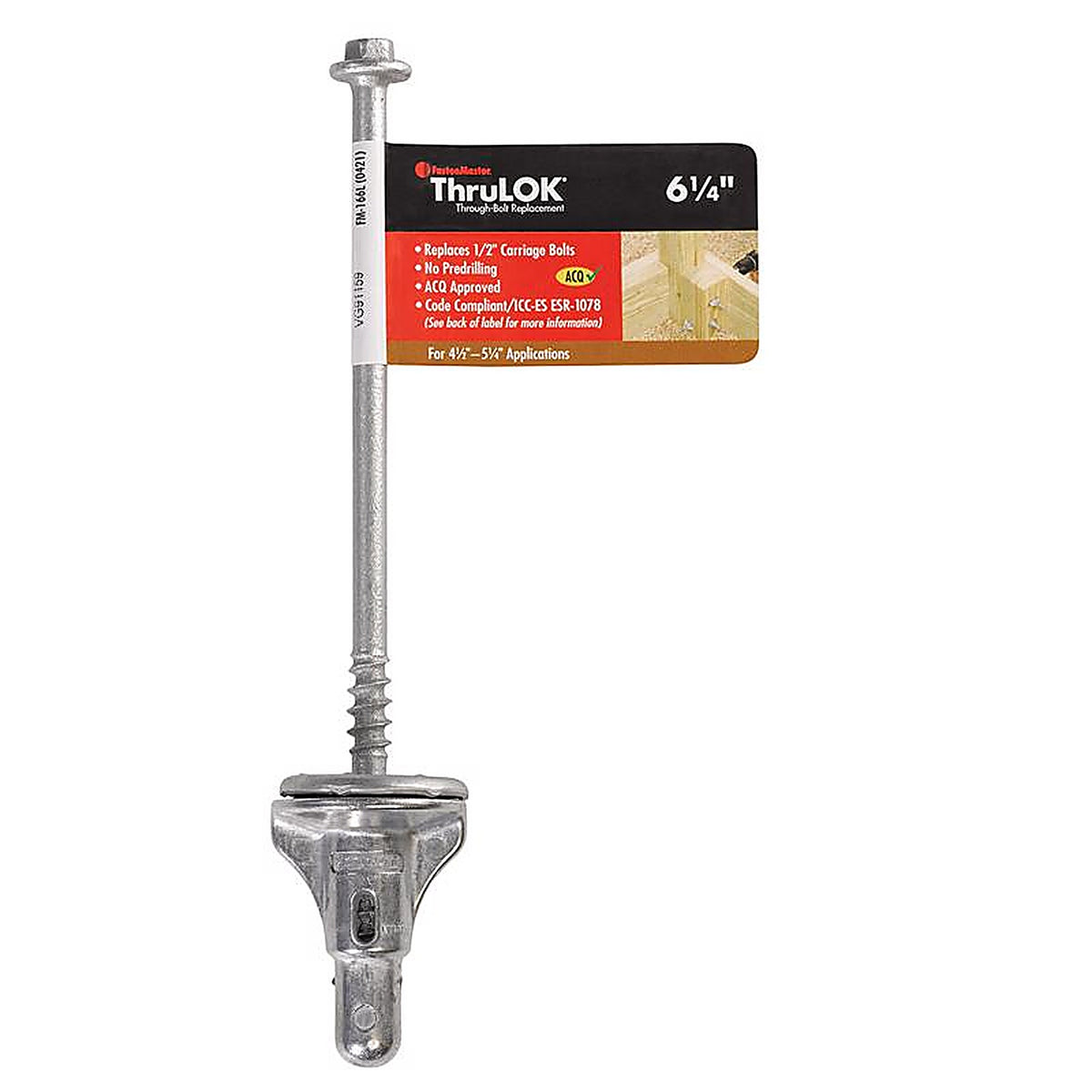 Fastenmaster - FMTHR614-INDY - Thrulok 1/2 In. X 6-1/4 In. L HEX Galvanized Steel Lag Screw 1 Pack